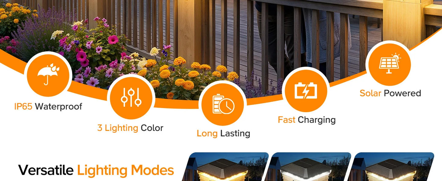6/12 Pack Solar Post Cap Lights with 3 Modes