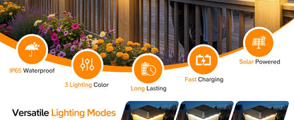 6/12 Pack Solar Post Cap Lights with 3 Modes