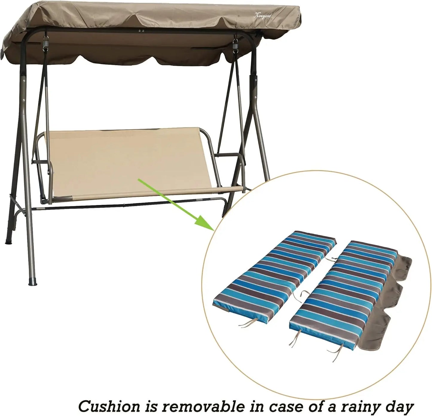 Patio Swing with Strong Steel Frame, Adjustable Canopy and Removable Cushion