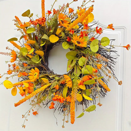 17.7" Fall Farmhouse Harvest Sunflower Wreath