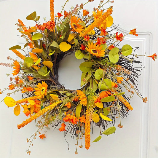 17.7" Fall Farmhouse Harvest Sunflower Wreath