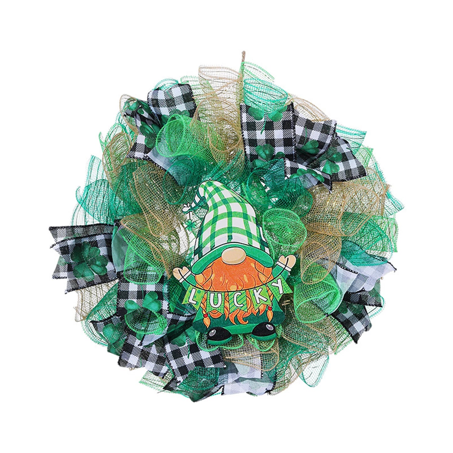 St Patrick s Day Gnome Wreath with Shamrock Print
