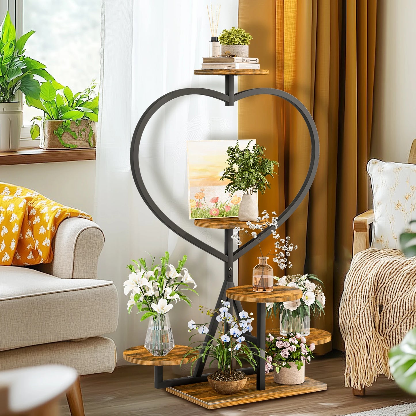 5 Tier Metal Plant Stand Heart-shape Flower Display Rack