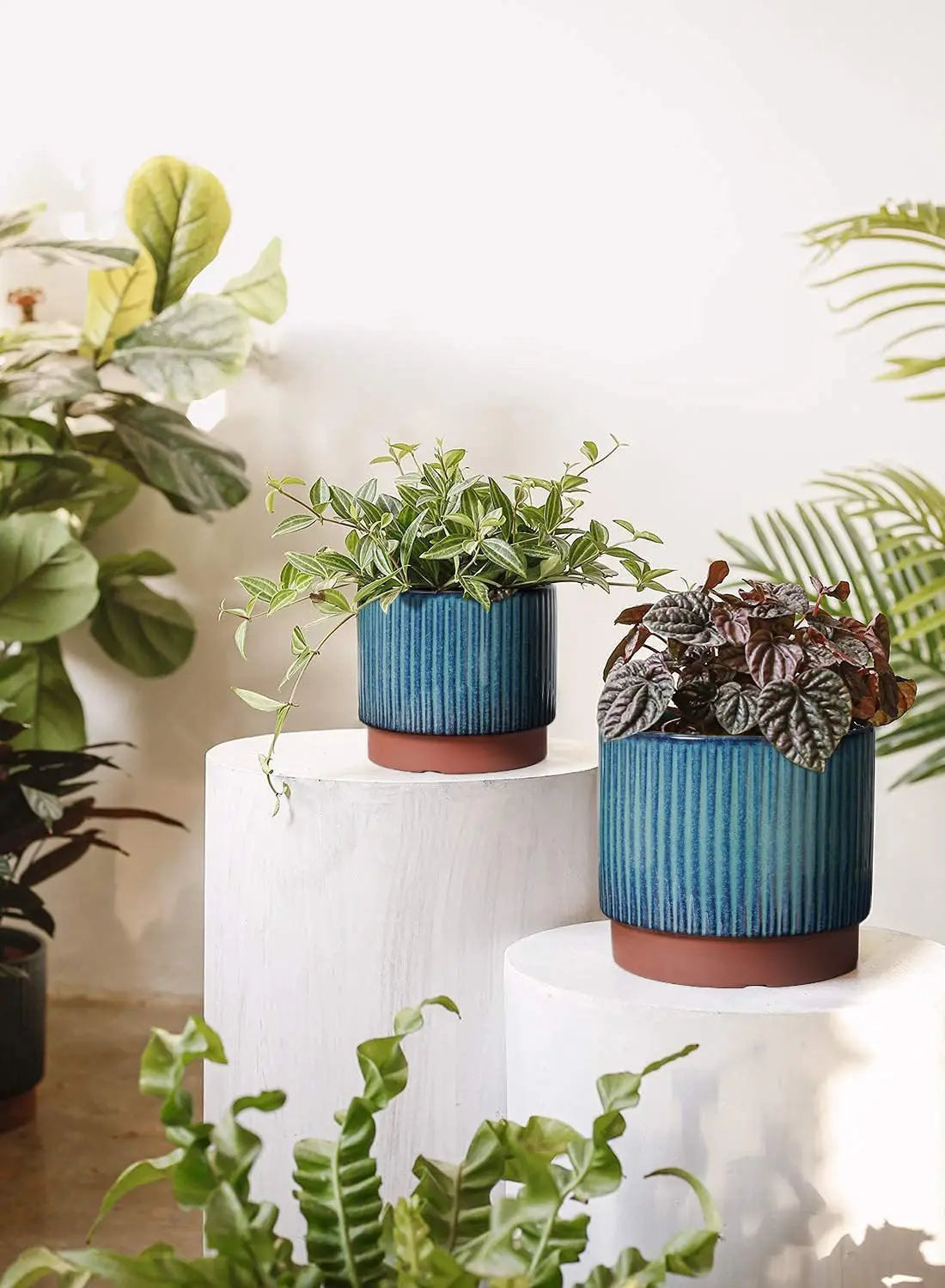 Set of 3 Ceramic Plant Pots with Drainage Holes, 8+6.7+5.5 Inch
