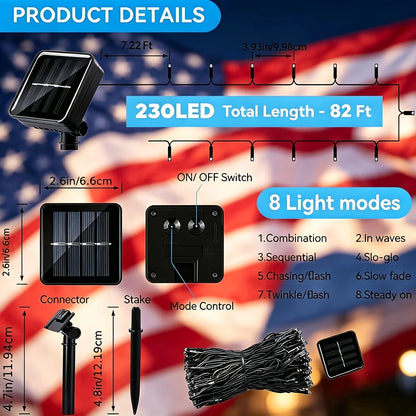 2/4 Pack American Flag Stake Light or Red White Blue Solar String Lights