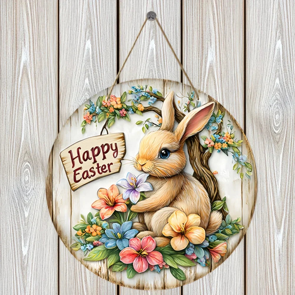 Farmhouse Easter metal sign with Bunny Logo, Lilies & Spring Decor