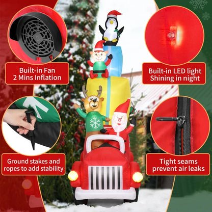 12ft LED Lights Santa Claus Driving With Gifts Inflatable