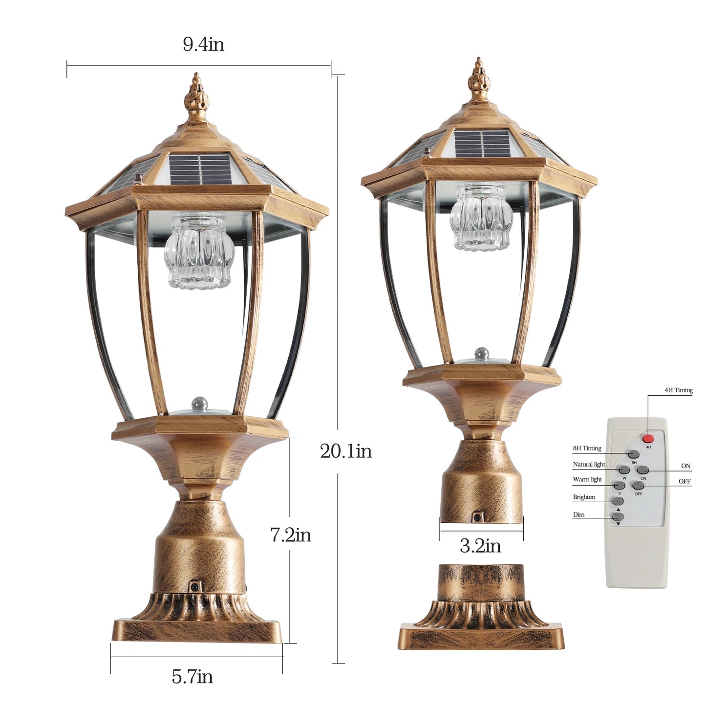 Vintage Solar LED Post Light with Automatic On/Off (2-pack)