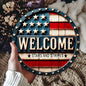 Patriotic Round Metal Welcome Sign