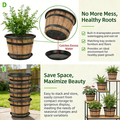 Imitation Wooden Barrel Resin Plant Pot