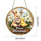 Farmhouse Easter metal sign with Bunny Logo, Lilies & Spring Decor