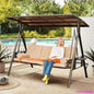3 Seat Patio Swing with 2 Side Cup Holder, Cushion, and 2 Pillows