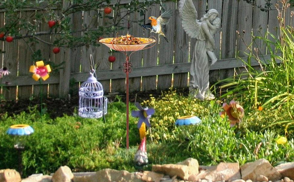 Outdoor Birdbath Birdfeeder with Metal Stake
