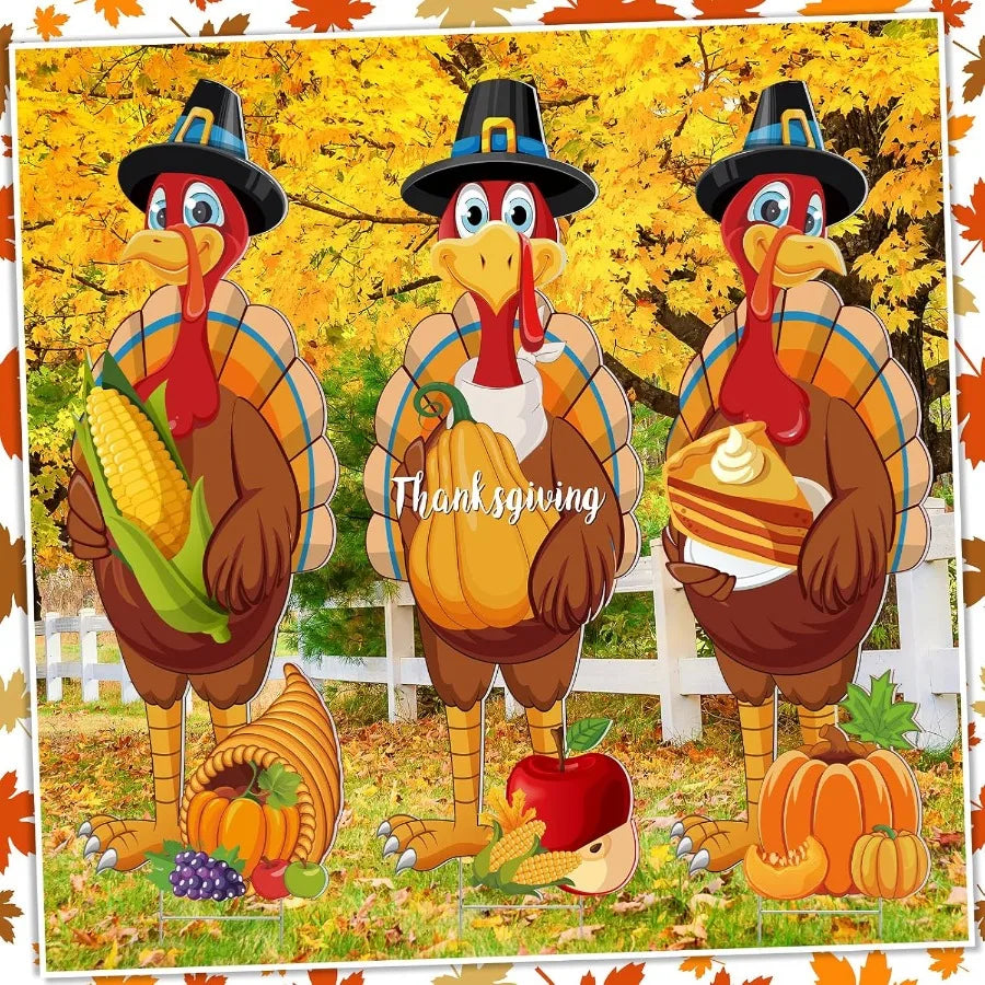 3 Pcs Thanksgiving, 32 x 10 Inch Harvest Turkey Outdoor Lawn Sign