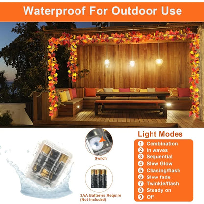 2 Pack Maple Leaf String Lights for Fall Decor