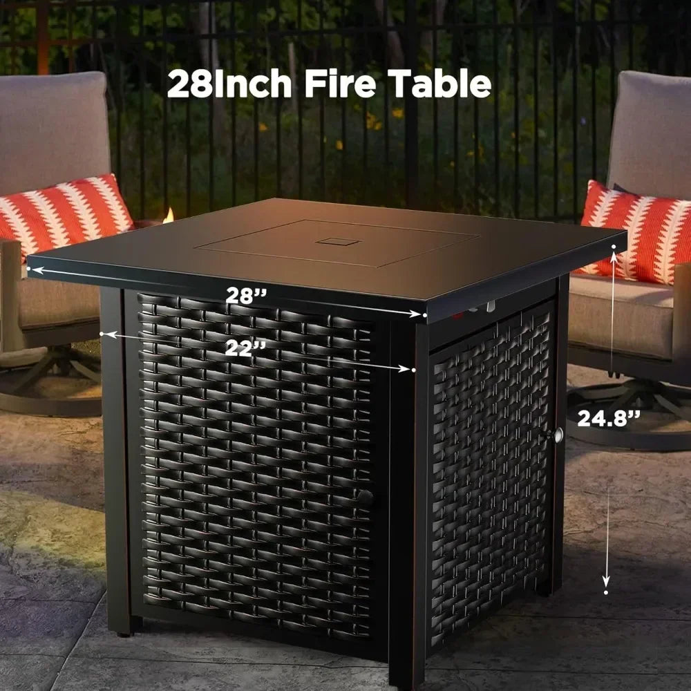 28 Inch Propane Fire Pit Table with Steel Construction, Lid, Lava Rocks, and Warmth