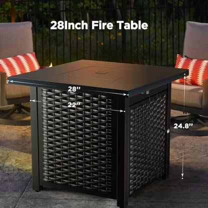 28 Inch Propane Fire Pit Table with Steel Construction, Lid, Lava Rocks, and Warmth