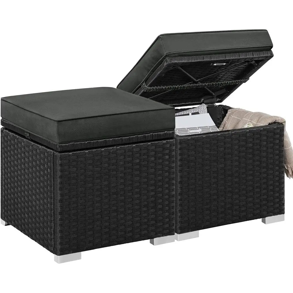 Wicker Ottomans, Set of 2 with Hidden Storage & Removable Cushion