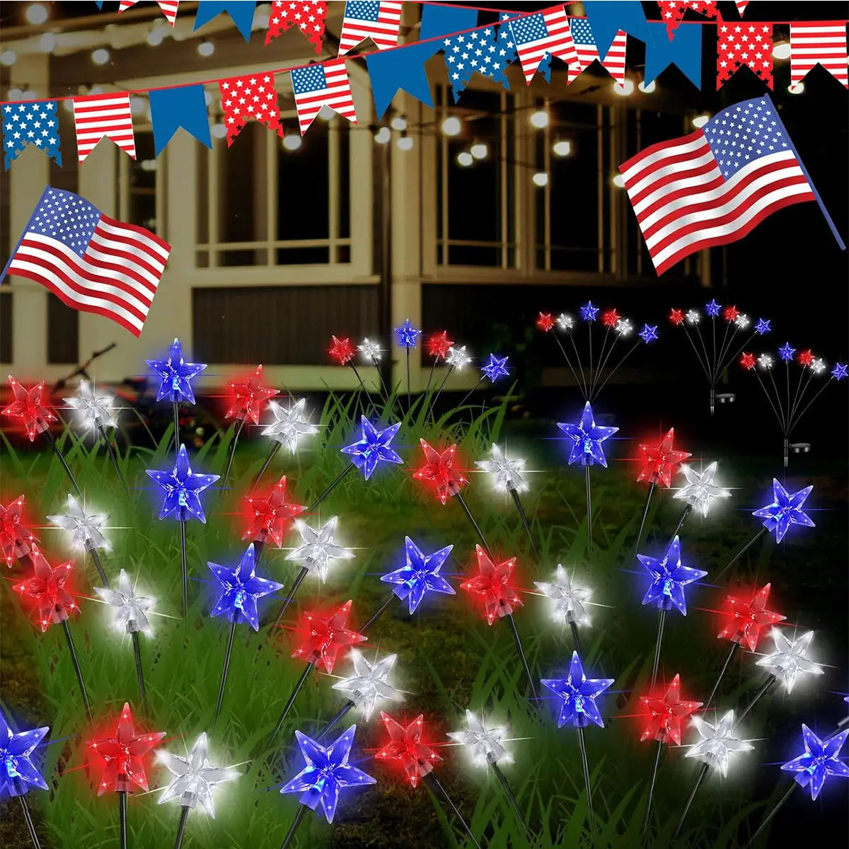 1/2pcs Solar Red White And Blue Star Stake Lights