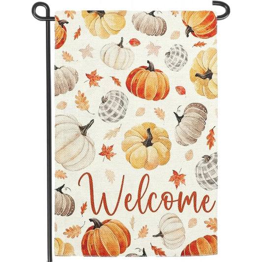Fall Pumpkin Maple Leaf Garden Flag 12x18 Inch