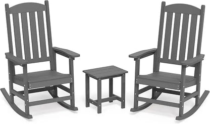 All Weather Resistant Outdoor Rocking Chairs Set of 3, 2 Chairs & 1 Table