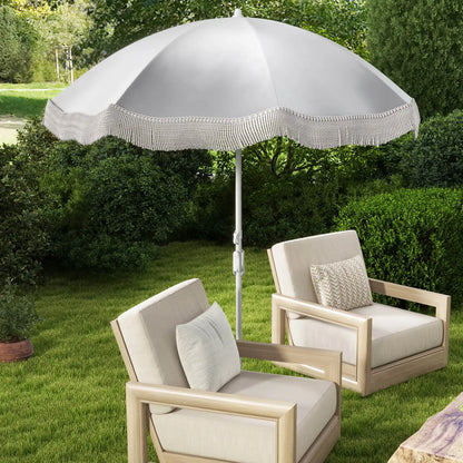 6.5 FT Outdoor Fringe Patio Umbrella w/ Carrying Bag Push Button Tilt