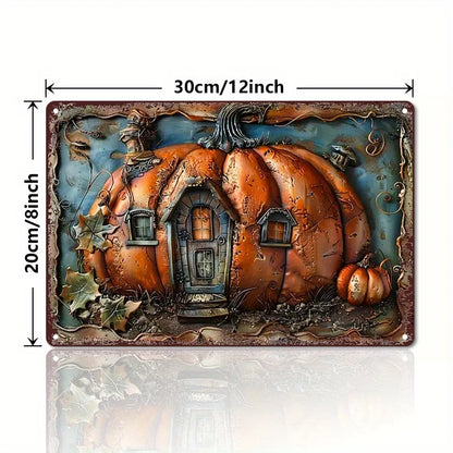 Vintage Iron Pumpkin House Metal Sign