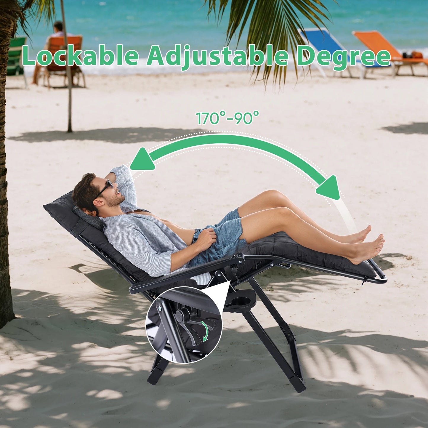 Zero Gravity Portable Recliner with Cup Holder Trays and Adjustable Pillow