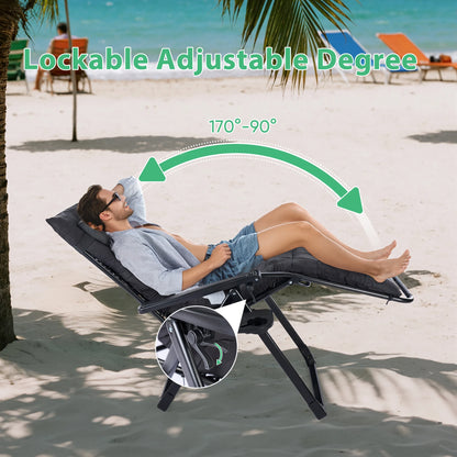 Zero Gravity Portable Recliner with Cup Holder Trays and Adjustable Pillow