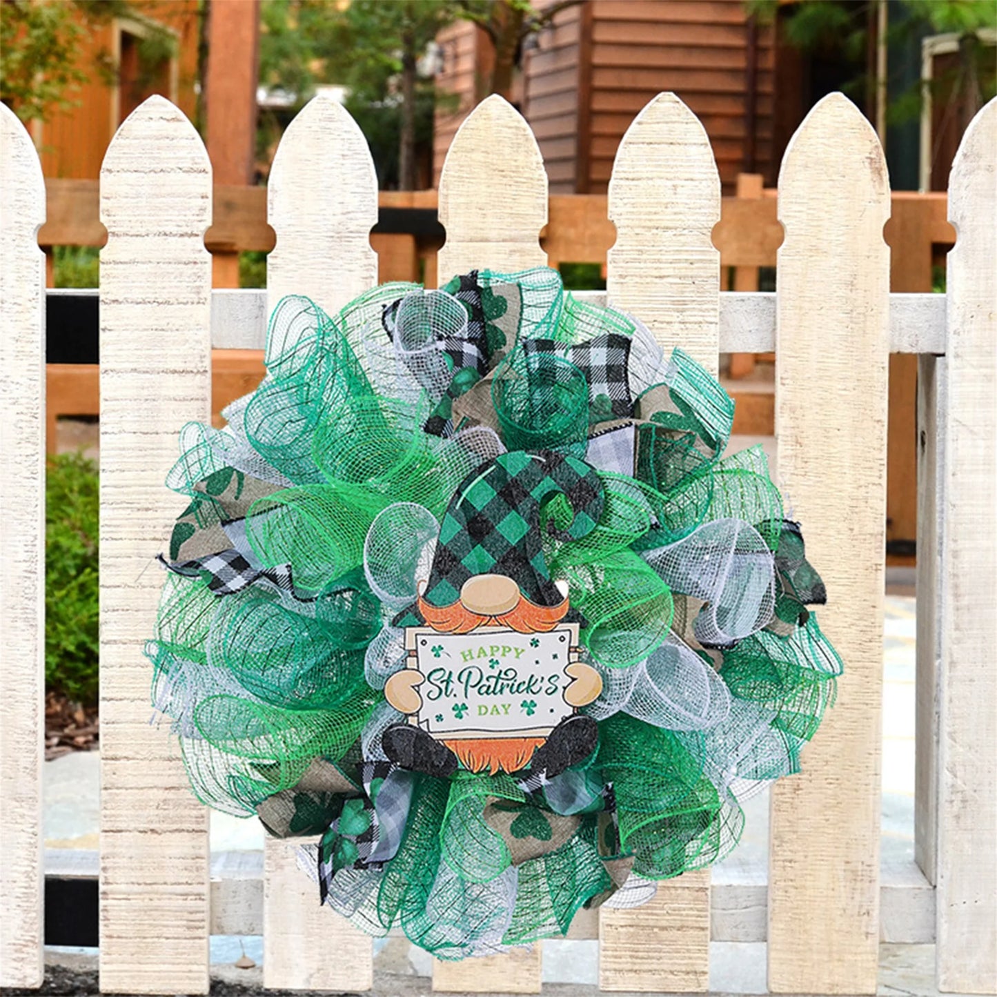 St Patrick s Day Gnome Wreath with Shamrock Print