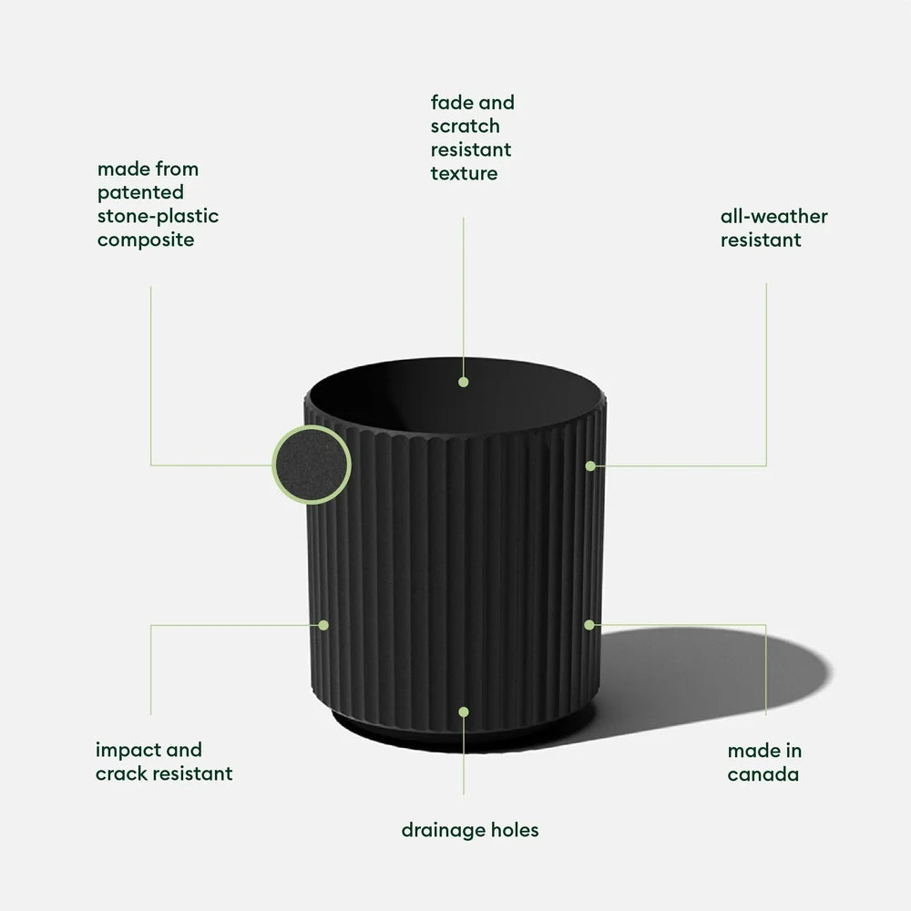 12 Inch Round Weather Resistant Lightweight Fluted Plastic Pot with Drainage Holes