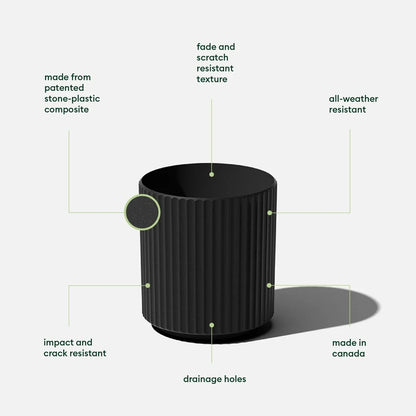 12 Inch Round Weather Resistant Lightweight Fluted Plastic Pot with Drainage Holes