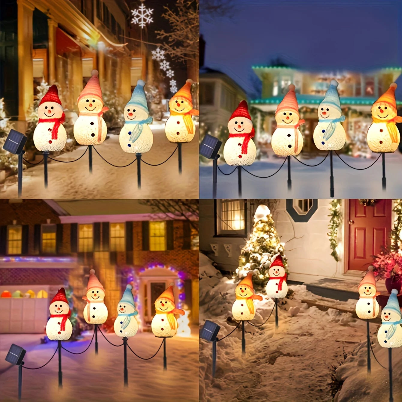 Solar-Powered Snowman Lights 4-Piece Set