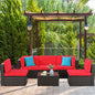 6 Pieces Patio garden furniture set w/Glass Table, Ottoman, Cushion and Pillows