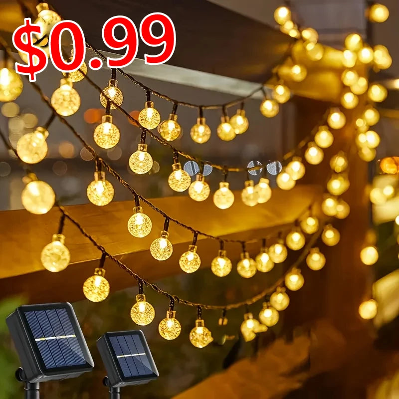 Outdoor Solar Star Crystal Globe String Lights