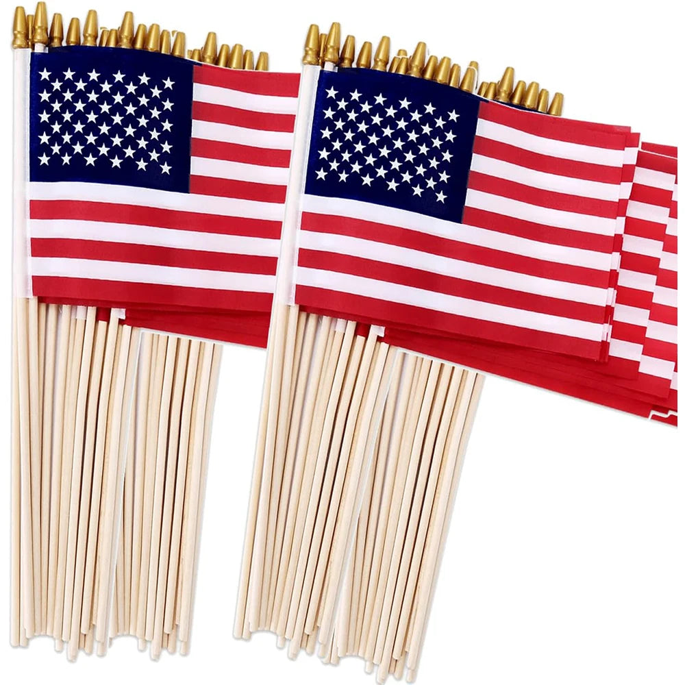 100 Pack Small 4x6 Inch American Flags On Stick