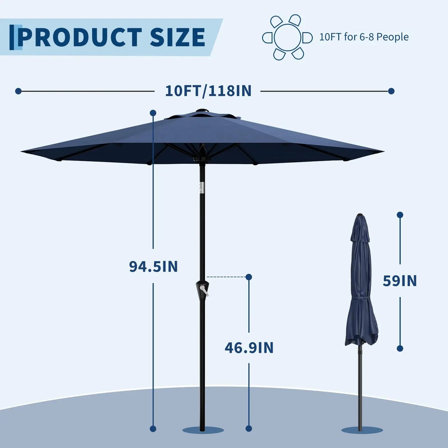 10FT Patio Umbrella With Crank Lift & Tilt