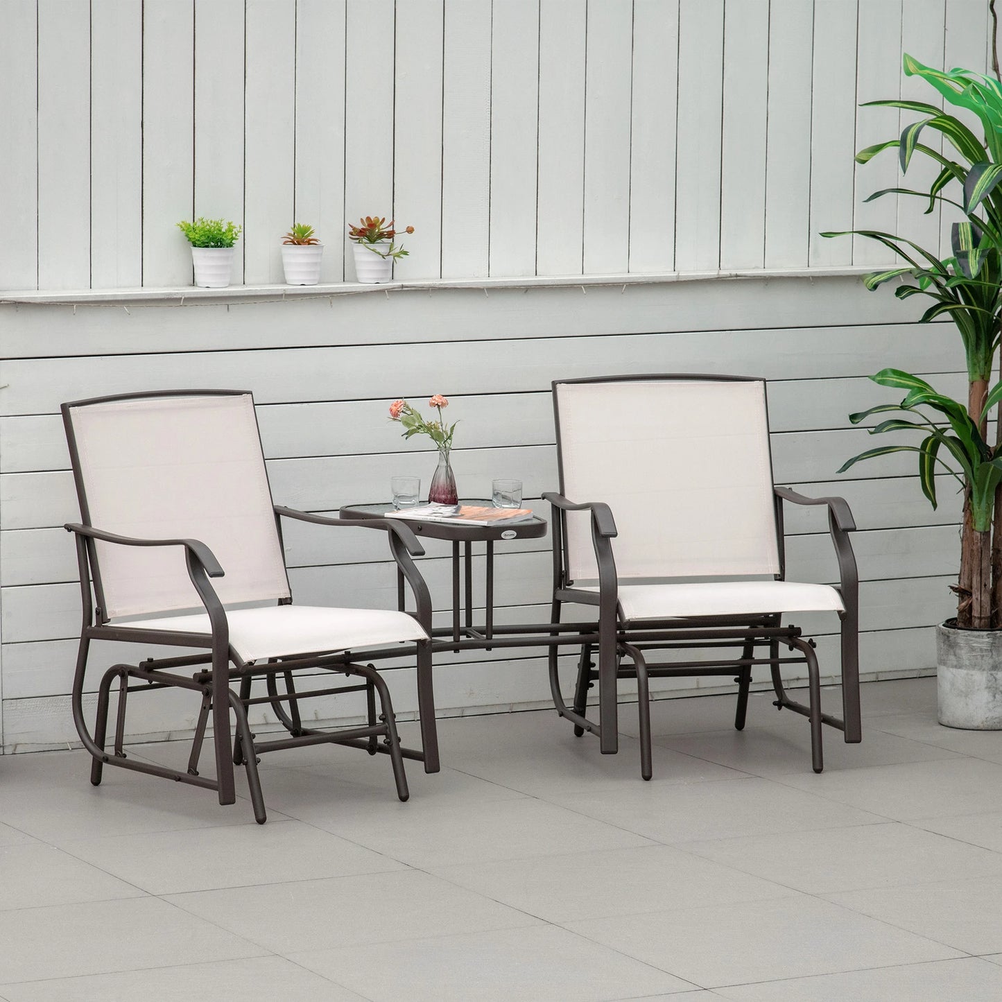 Outdoor Double Patio Rocker Glider Chairs w/Table