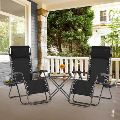 3PCS Zero Gravity Recliner Portable Outdoor Reclining Chair Set w/Side Table