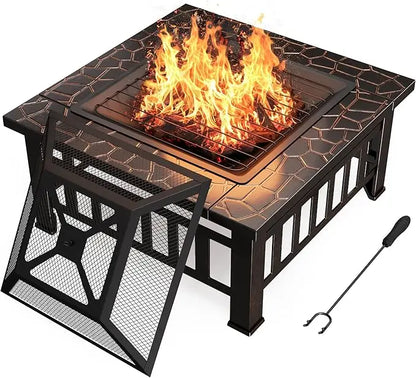 Firepit Table Metal Outdoor Fireplaces with Waterproof Cover