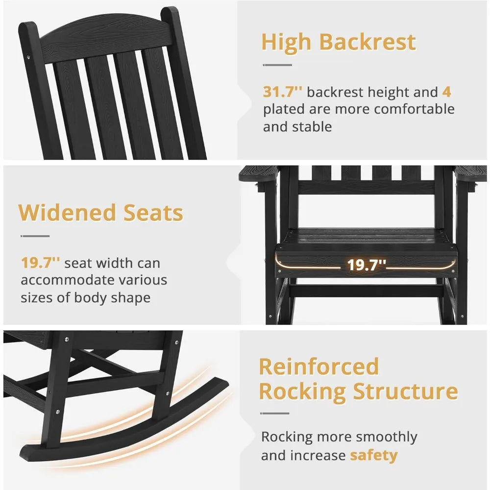 All Weather Resistant Outdoor Rocking Chairs Set of 3, 2 Chairs & 1 Table