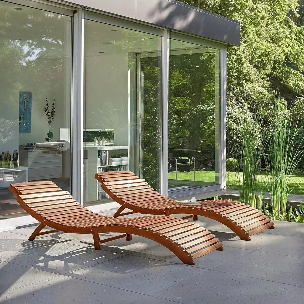 2-Piece Outdoor Acacia Wood Chaise Lounge Set