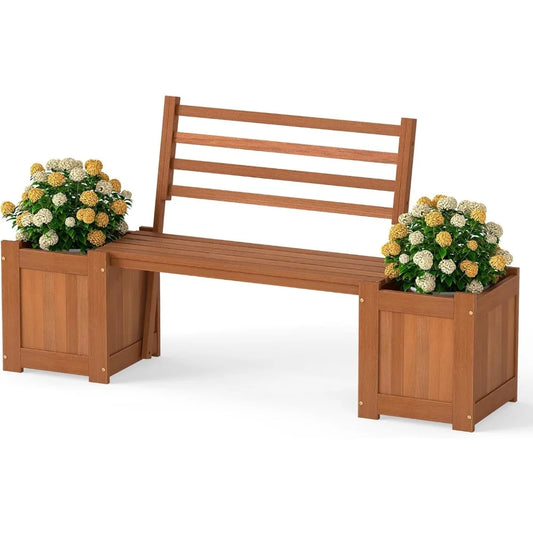 2-in-1 Outdoor Bench with Backrest & 2 Planter Boxes