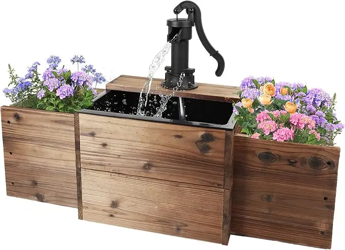 Outdoor Water Fountain with Flower Box