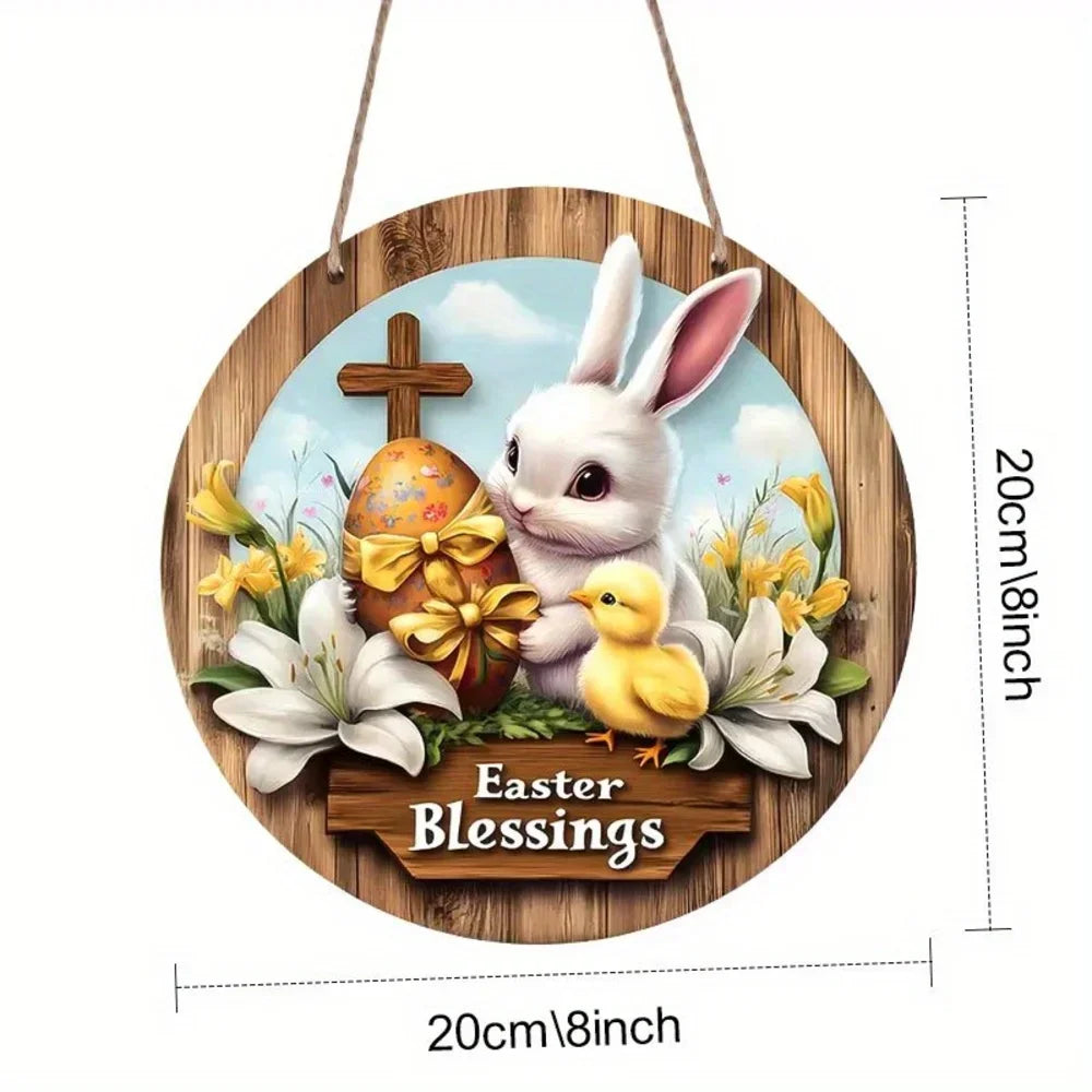 Farmhouse Easter metal sign with Bunny Logo, Lilies & Spring Decor
