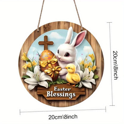 Farmhouse Easter metal sign with Bunny Logo, Lilies & Spring Decor
