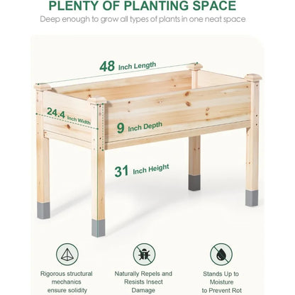 Elevated Wooden Garden Bed with Legs, 48"L x 24"W