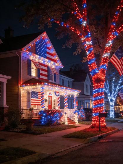 2/4 Pack American Flag Stake Light or Red White Blue Solar String Lights