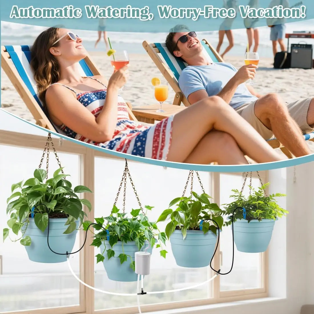10 Inch Hanging Planters, 4 Pcs Self-Watering Flower Pots with Drainage