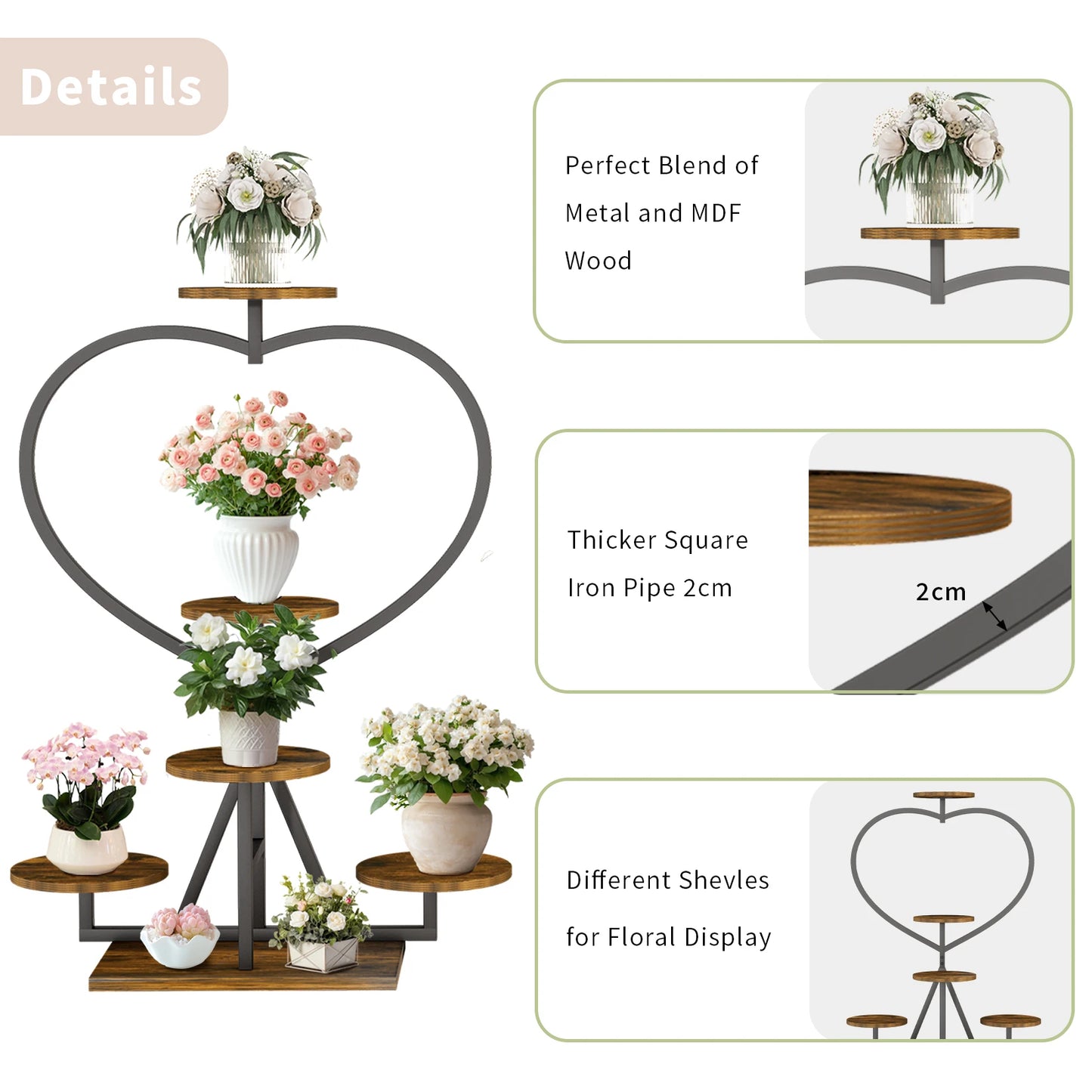 5 Tier Metal Plant Stand Heart-shape Flower Display Rack